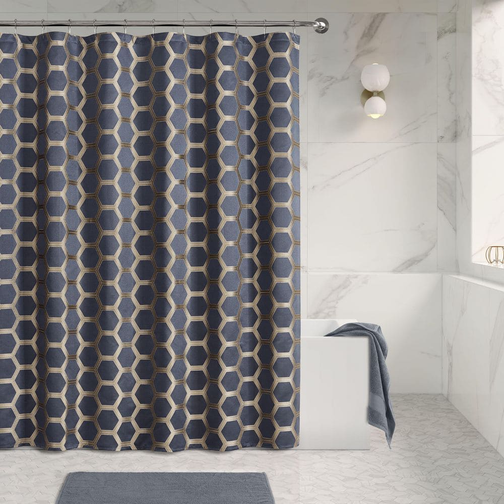 Prado Navy Polyester Shower Curtain 72" x 72" 2764010SC The Home Depot
