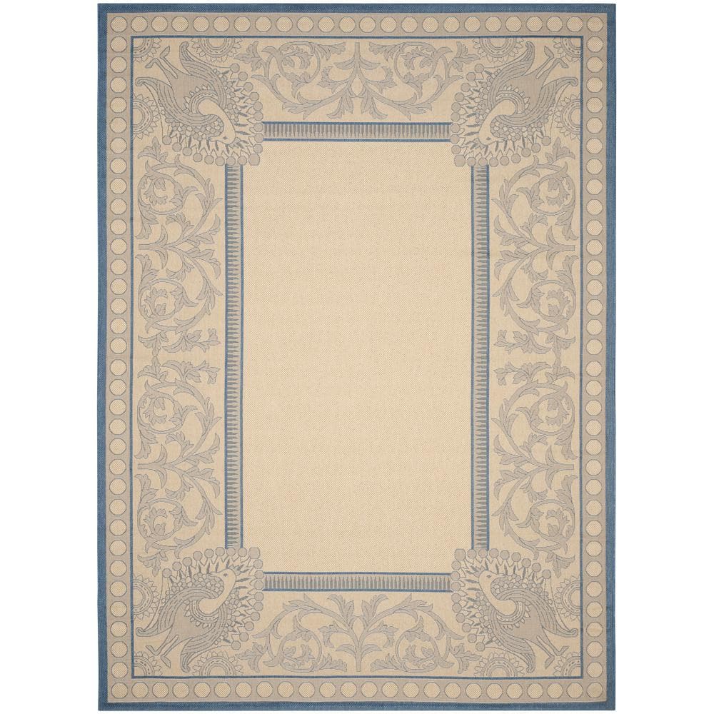 Natural and Blue Baroque Print Outdoor Area Rug