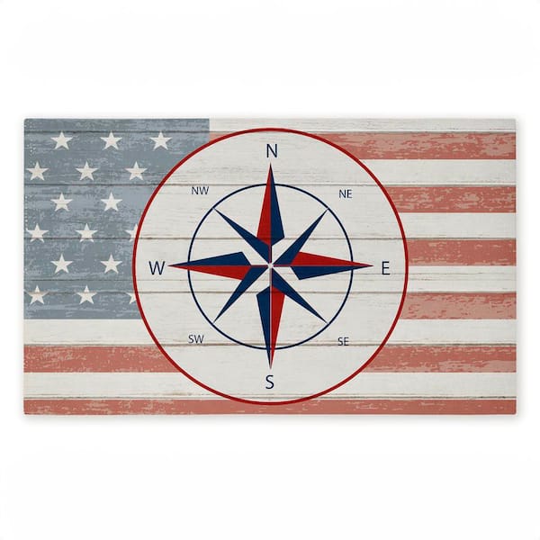 Nautical Flag with Compass Red 18 in. x 30 in. Polyester Non-Slip Outdoor Door Mat