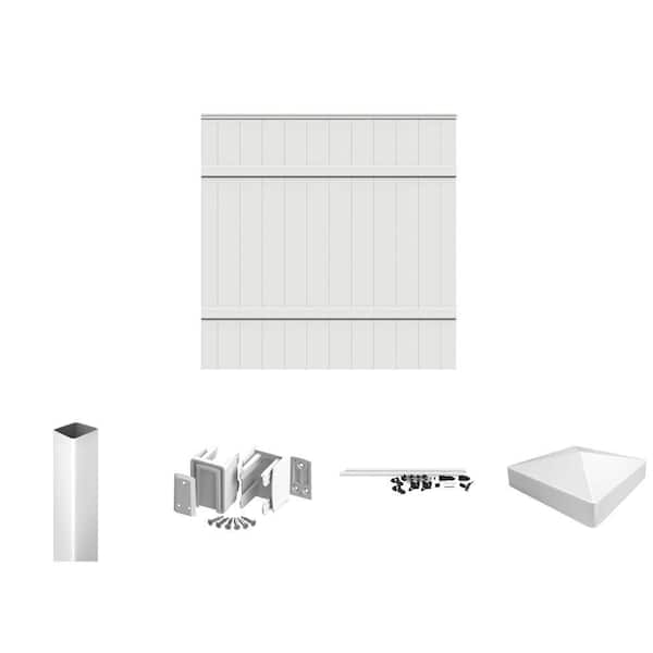 6 ft. H x 6 ft. W Windham White Vinyl Fence Panel with Gate Kit, Slidelock Brackets, Post and Post Top