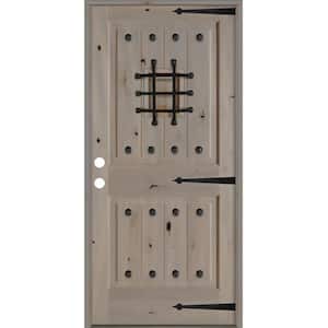42 in. x 80 in. Mediterranean Knotty Alder Right-Hand/Inswing Glass Speakeasy Grey Stain Solid Wood Prehung Front Door