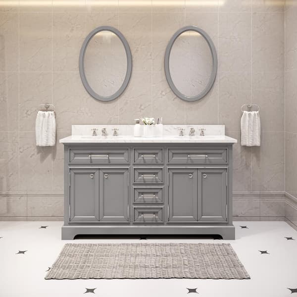Water Creation 60 in. W x 21.5 in. D x 34 in. H Vanity in Cashmere Grey with Marble Vanity Top in Carrara White