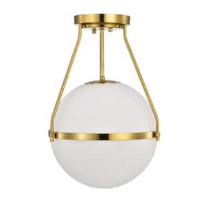 Lomique 11.2 in. 1-Light Indoor Brass Finish Semi-Flush Mount Ceiling Light with Light Kit