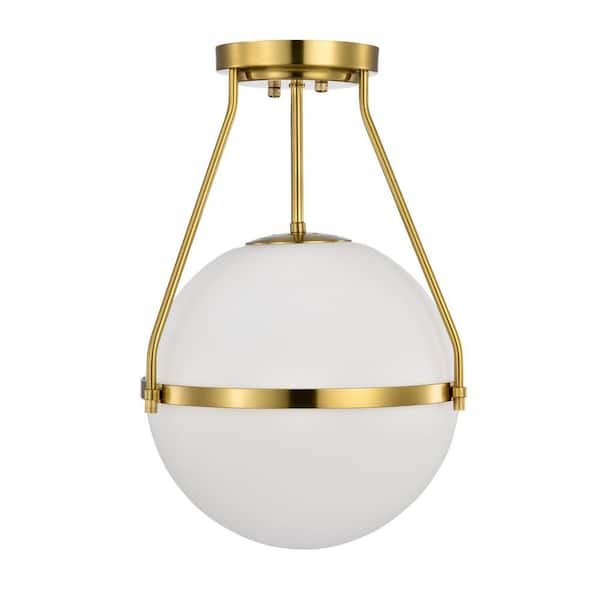 Warehouse of Tiffany Lomique 11.2 in. 1-Light Indoor Brass Finish Semi-Flush Mount Ceiling Light with Light Kit