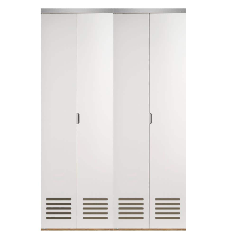60 in. x 80 in. Vented Solid Core Primed MDF Bifold Door with Chrome Trim