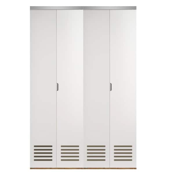 Unbranded 72 in. x 80 in. Vented Solid Core Primed MDF Bifold Door with Chrome Trim