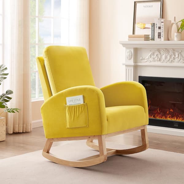 Modern Tall Back Accent Rocker Chair Fabric Upholstered Armchair with Side  Pockets, Leisure Single Sofa for Livingroom, Yellow - Yahoo Shopping