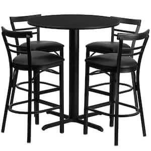 5-Piece Black Top/Black Vinyl Seat Table and Chair Set