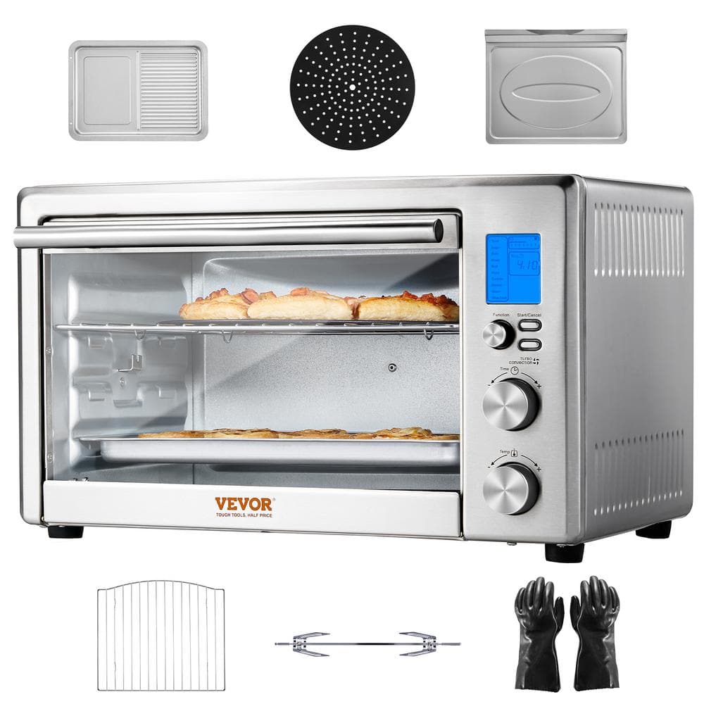 VEVOR 10-in-1 Convection Oven, 28L/30 Qt. Multifunctional Conventional Oven in Silver Countertop 1800-Watt 4-Tier Roaster Oven