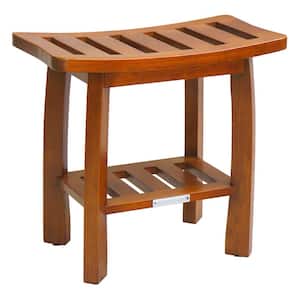 19.01 in. D x 11.02 in. W Solid Wood Spa Shower Bench with Storage Shelf in Teak