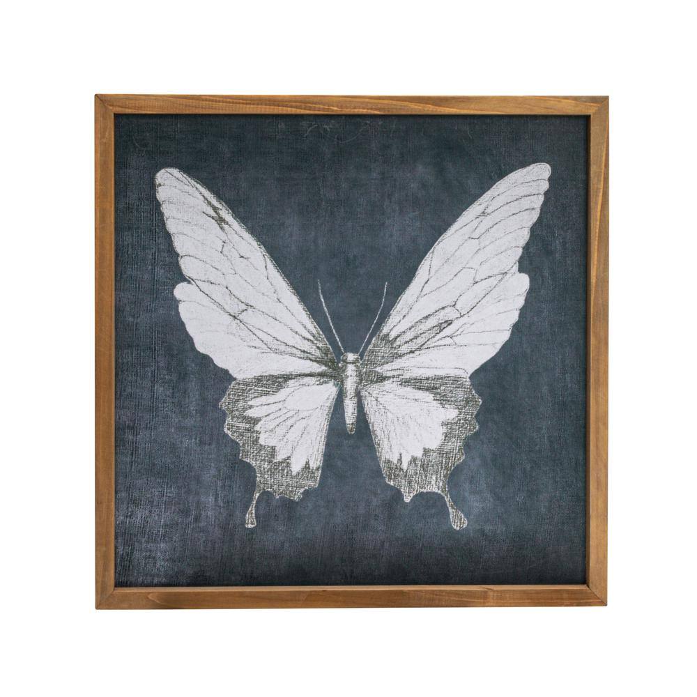Square Gray Canvas Butterfly Print with Wood Frame