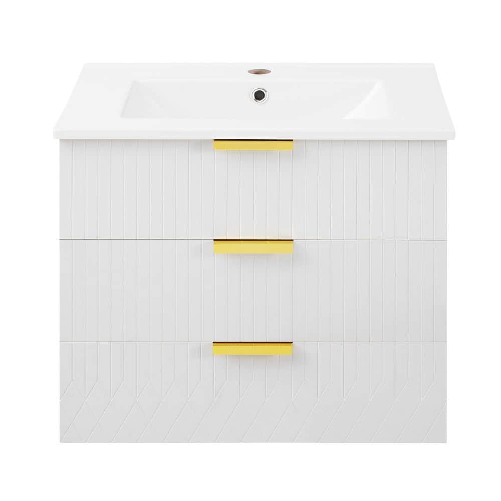 24 in. Wall-Mounted White Bath Vanity with White Ceramic Top Unassembled price history on PriceWatchPro