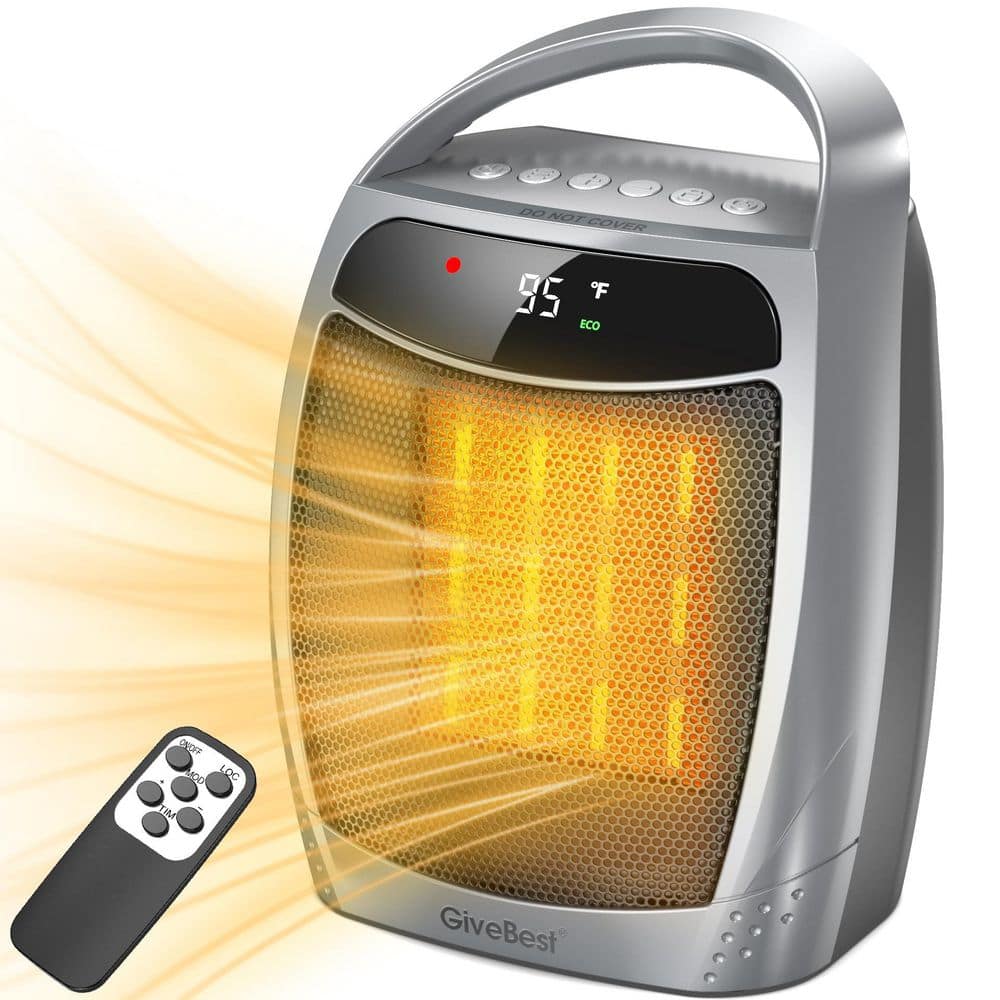 Silver 1500W Electric Portable Space Heater for Indoor Use, Remote, 4 Mode Timer, ECO Mode, PTC Ceramic Fast Safety Heat price history on PriceWatchPro