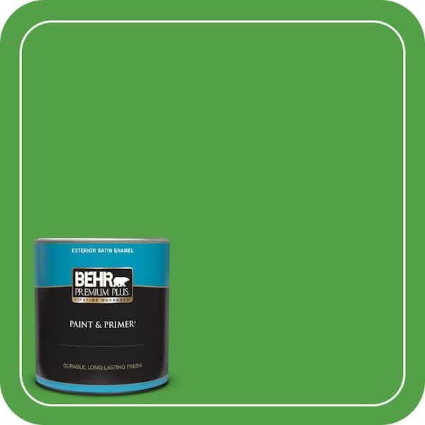 BEHR PREMIUM PLUS 1 qt. #S-G-440 Green Acres Satin Enamel Exterior Paint & Primer