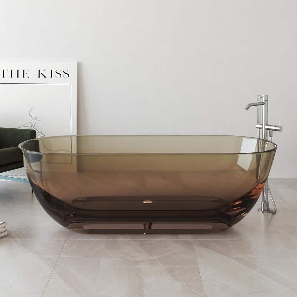 69 in. x 29.5 in. Stone Resin Solid Surface Flatbottom Freestanding Soaking Bathtub in Transparent Brown