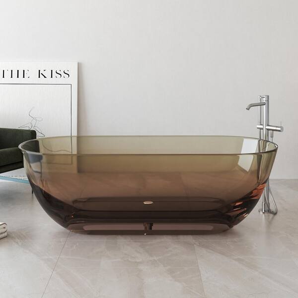 69 in. x 29.5 in. Stone Resin Solid Surface Flatbottom Freestanding Soaking Bathtub in Transparent Brown