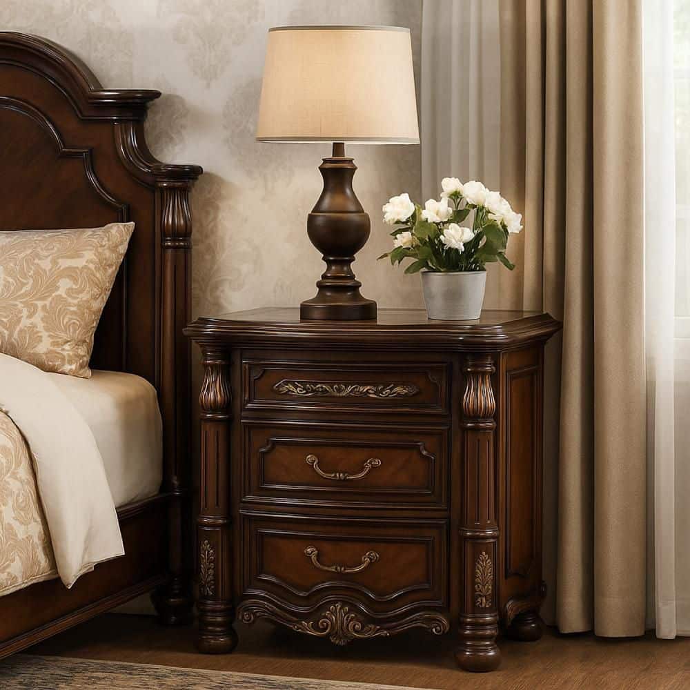 Ruth Mahogany Brown and Gold 2-Drawer 30 in. W Nightstand price history on PriceWatchPro