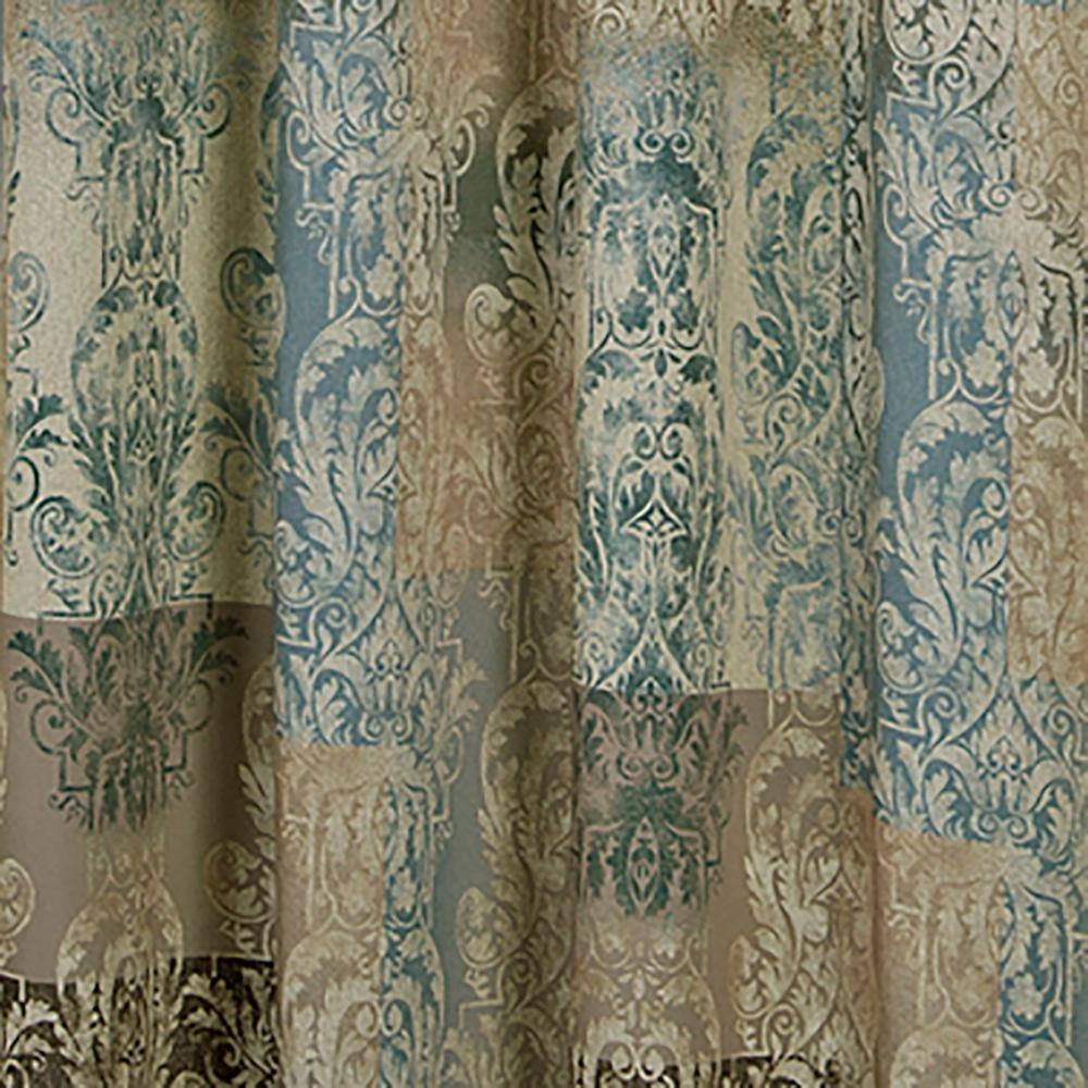 Blue and Beige Polyester Room Darkening Grommet Curtain Panel