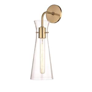Anya 1-Light Aged Brass Wall Sconce with Clear Glass Shade
