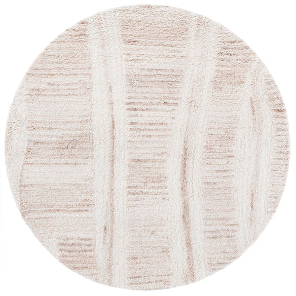Vermont 6 ft. x 6 ft. Beige/Ivory High-Low Wavy Striped Round Area Rug