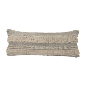 Eleanor Farmhouse Gray Fringed Over-Tufted Soft Poly-Fill 14 in. x 36 in. Indoor Throw Pillow