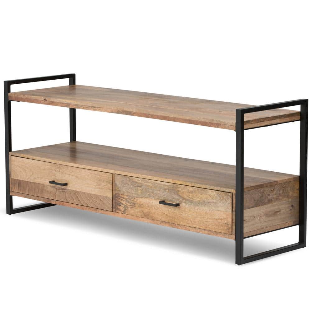 Riverside 60'' Natural Brown and Black Metal Wood TV Cabinet