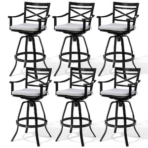 360° Swivel Patio Chairs Cast Aluminum Outdoor Bar Stool with Sunbrella Cast Silver Cushion and Armrests (6-Pack)