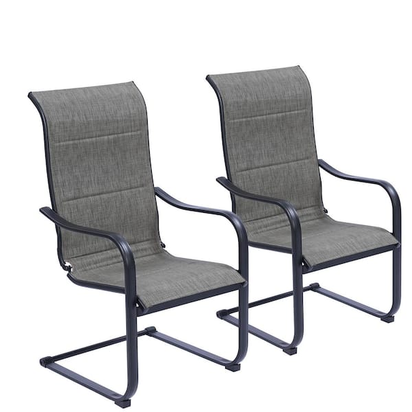 ToolCat Grey Frame Steel Outdoor Dining Chair All Weather For Patio Set of 2