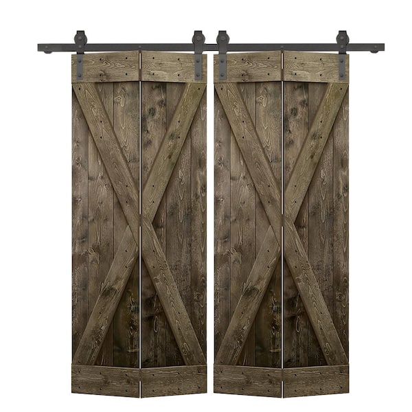 64 in. x 84 in. X Pre Assembled Espresso Wood Double Solid Core Bi-fold Barn Doors with Sliding Hardware Kit