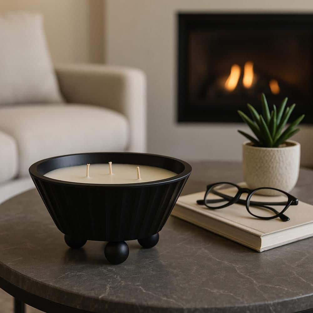 Liv & Skye 4.5 in. Black Wood Scented Wax Footed Bowl Candle 17 oz ...