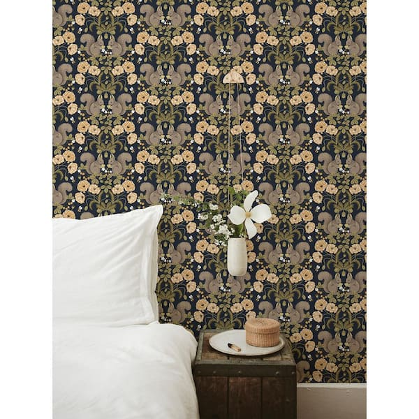 Kurre Dark Blue Woodland Damask Non Woven Paper Wallpaper Sample