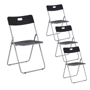 Mimosa Black Metal Frame Plastic Seat Portable No Assembly Required Folding Chair(Set of 4)