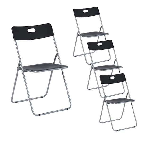 Homy Casa Mimosa Black Metal Frame Plastic Seat Portable No Assembly Required Folding Chair(Set of 4)