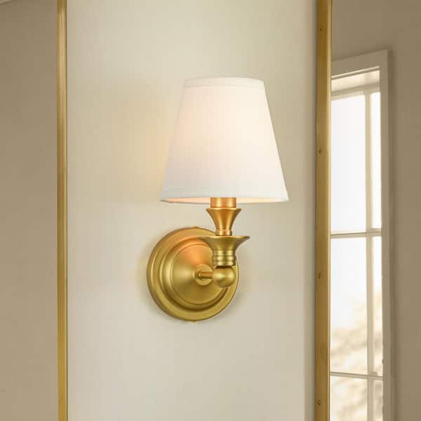 Kandras 6.3 in. 1-Light Farmhouse Brushed Gold Wall Sconce Fabric Drum Rustic Wall Light