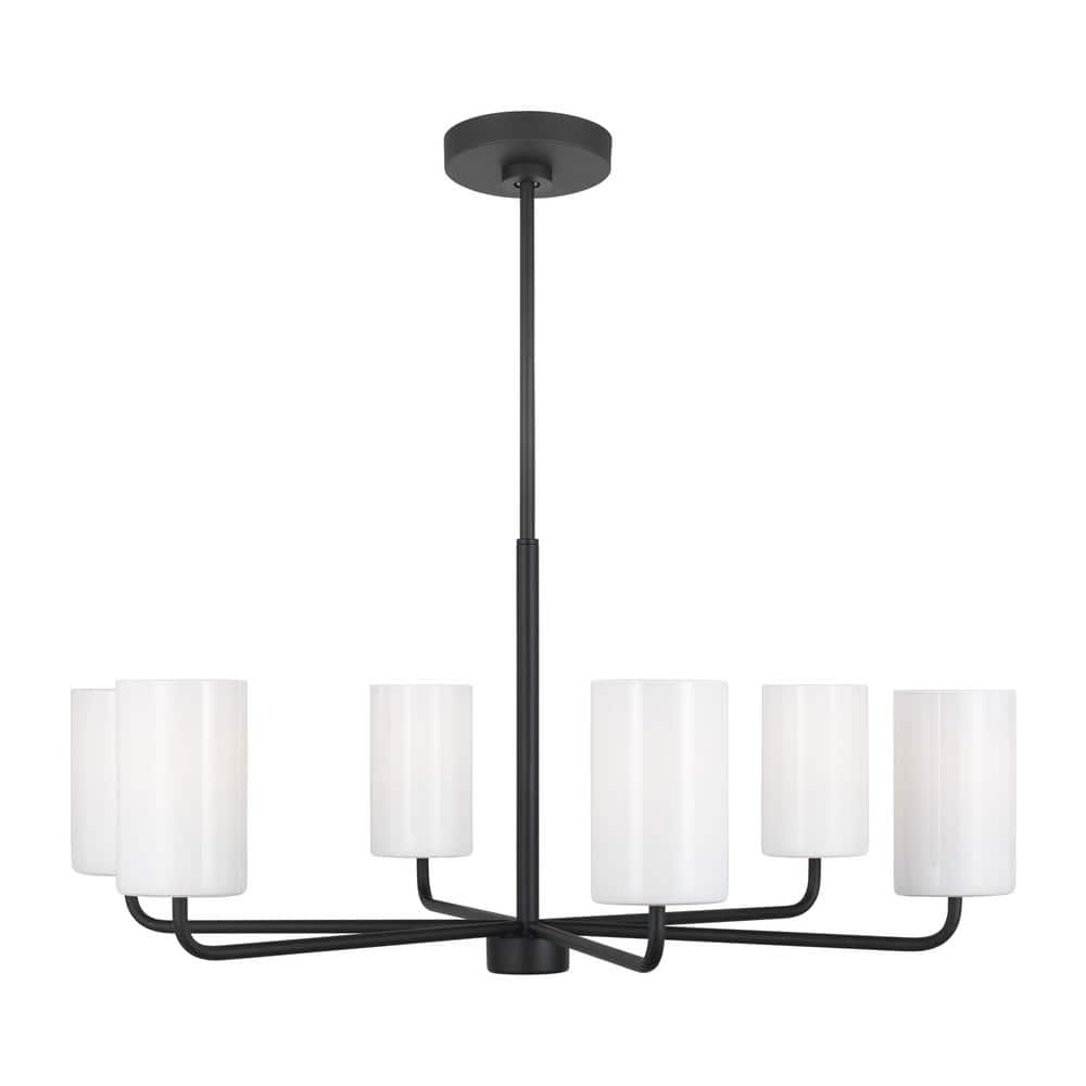 Rhett 6-Light Midnight Black Large Chandelier with Clear/White Glass Shades, No Bulbs Included -  Generation Lighting, GLC1026MBK