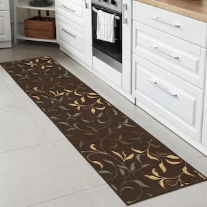Ottohome Collection Non-Slip Rubberback Leaves Design 2x7 Indoor Runner Rug, 1 ft. 10 in. x 7 ft., Dark Brown