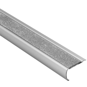 Trep-GK-S Brushed Stainless Steel/Transparent 1/16 in. x 4 ft. 11 in. Metal Stair Nose Tile Edging Trim