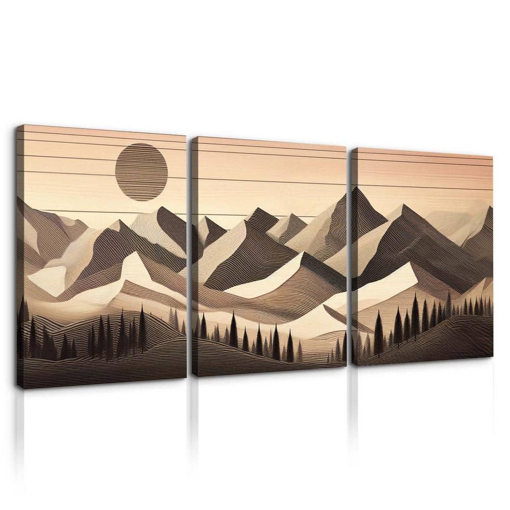 3-Pieces Nature Scenes Framed Canvas Art Print Sun Mountain Decoration Pain