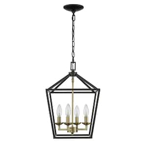Weyburn 4-Light Black and Gold Farmhouse Chandelier Light Fixture with Caged Metal Shade