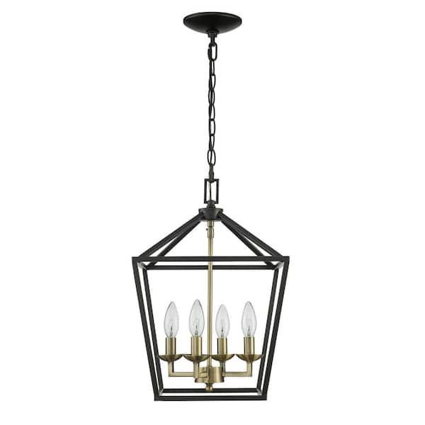 Home Decorators Collection Weyburn 4-Light Black and Gold Farmhouse Chandelier Light Fixture with Caged Metal Shade
