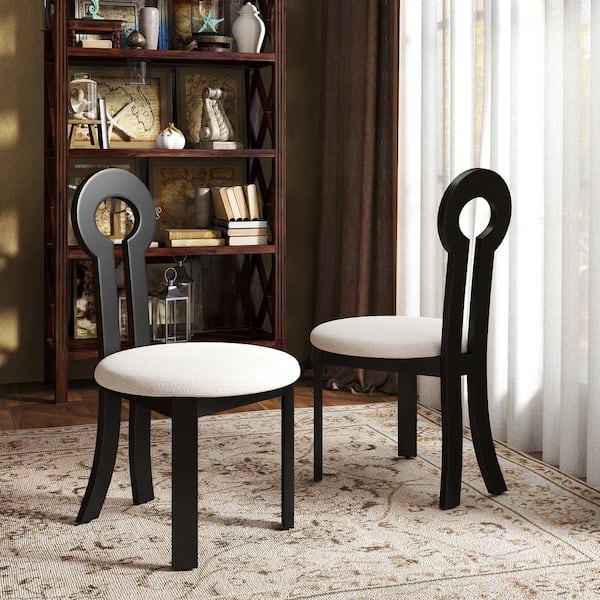 (Set of 2) Modern Lambswool Sitting Cushion Dining Chair Desk Chair Furniture in Black