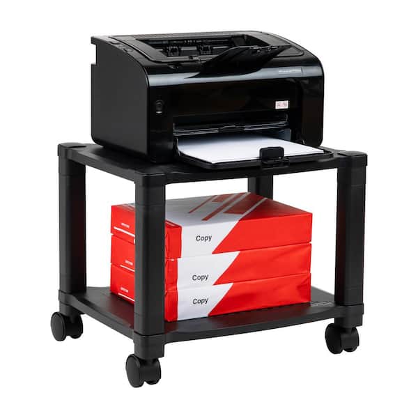 Mind Reader 2-Tier Plastic 4-Wheeled Rolling Printer Utility Cart 17.25 in. L x 13.5 in. W x 14.25 in. H, Black