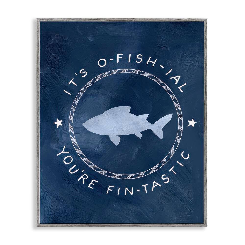 Officially Fantastic Fish Pun by Caverly Smith Gray Framed Coastal Giclee Art Print 14 in. x 11 in. price history on PriceWatchPro