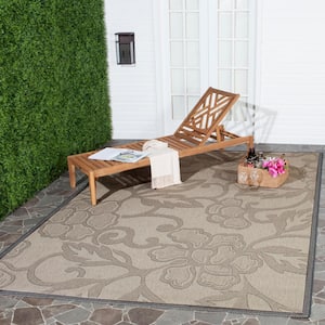 Courtyard Sand/Black 9 ft. x 12 ft. Floral Indoor/Outdoor Patio  Area Rug