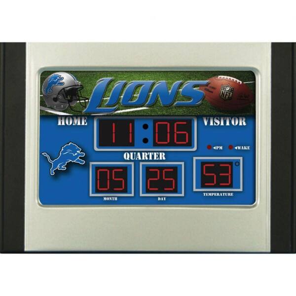 Team Sports America Detroit Lions 6.5 in. x 9 in. Scoreboard Alarm Clock with Temperature