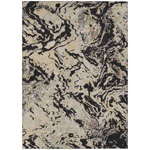 Chantille Machine Washable Indoor/Outdoor Abstract ACN3163 Black 5 ft. x 7 ft. 6 in. Area Rug