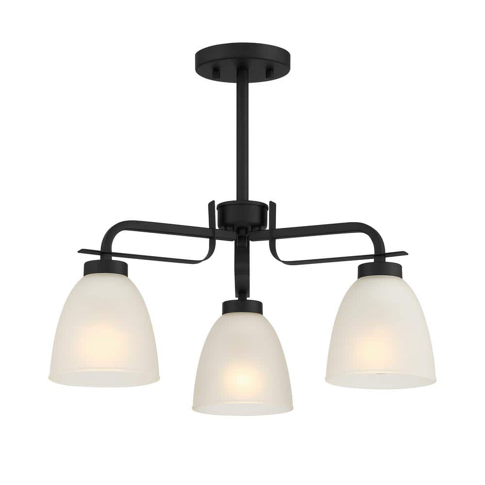 Coal and Etched Glass 3-Light Convertible Chandelier