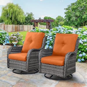 Carolina Gray Wicker Outdoor Rocking Chair with Orange Cushion 2-Pack