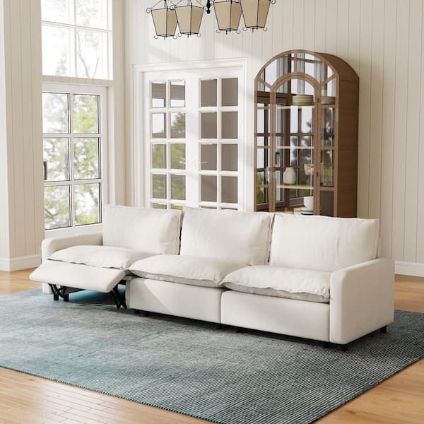 Power Recliner Couch, 116 in. Square Arm 3-Piece Linen Modular Motion Sectional Sofa with Heating, USB Ports in Beige