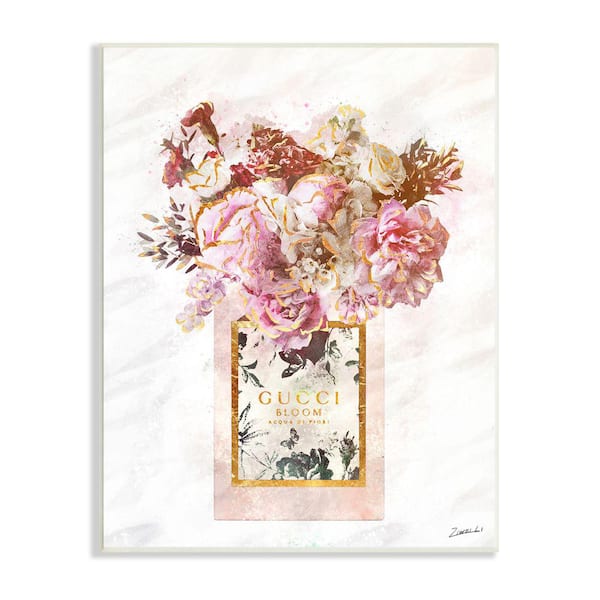 Stupell Industries "Floral Bouquet Fashion Shopping Bag Pink White Gold" by Ziwei Li Unframed Abstract Wood Wall Art Print 10 in. x 15 in.